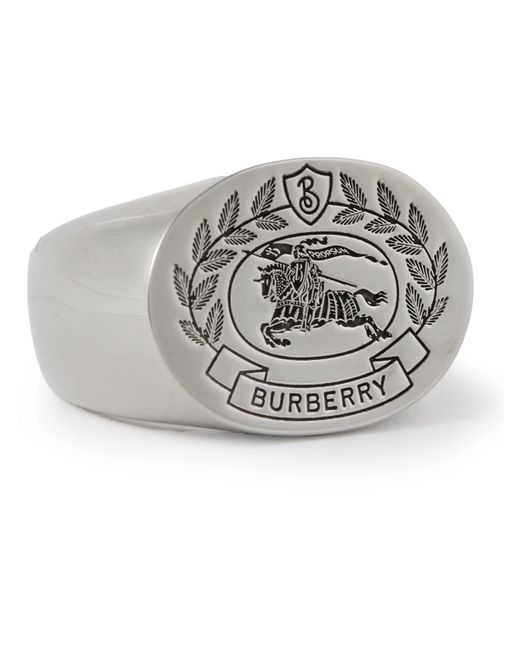 Burberry Logo-Engraved Palladium-Plated Signet Ring