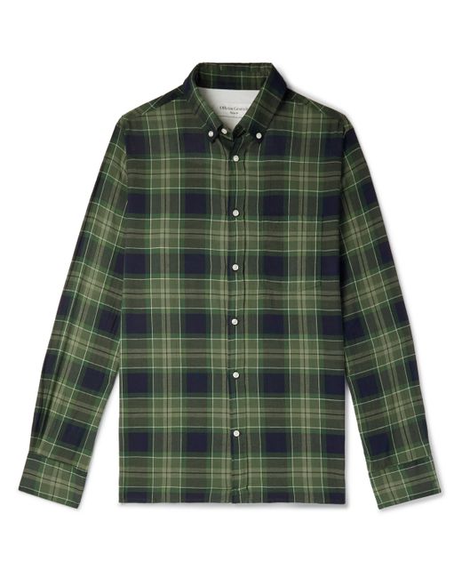 Officine Generale Arsene Button-Down Collar Checked Cotton and Wool-Blend Shirt