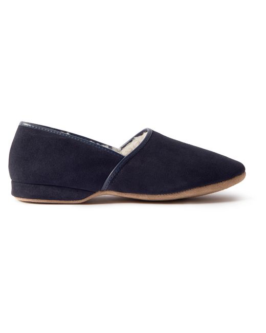 Derek Rose Crawford Leather-Trimmed Shearling-Lined Suede Slippers
