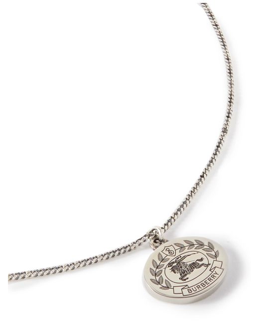 Burberry Logo-Engraved Palladium-Plated Pendant Necklace