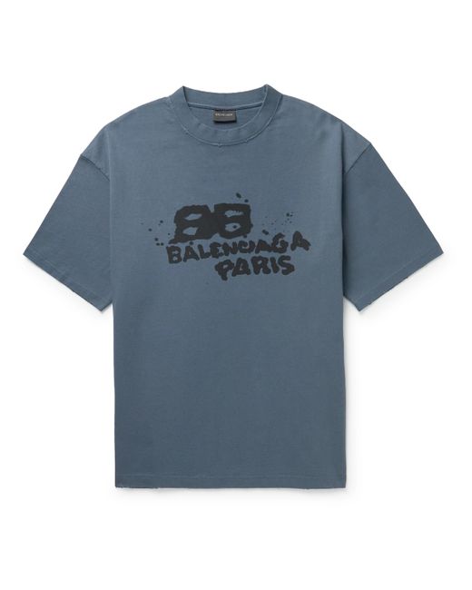 Balenciaga Distressed Logo-Print Cotton-Jersey T-Shirt