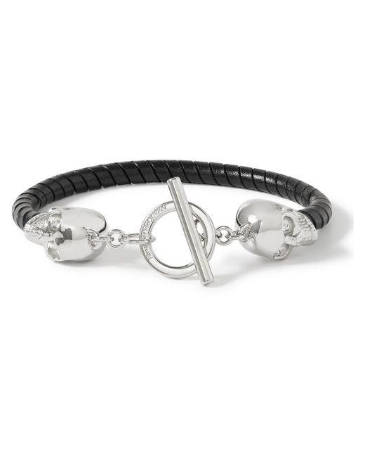 Alexander McQueen Silver-Tone and Leather Bracelet one