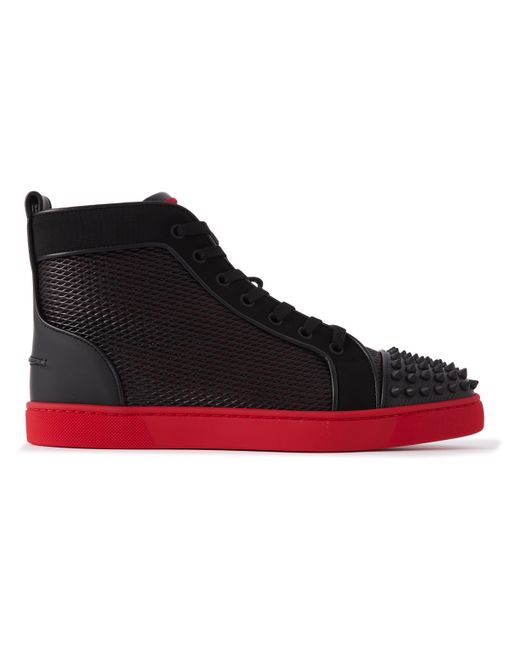 Christian Louboutin Lou Spikes Studded Leather Mesh and Canvas High-Top Sneakers