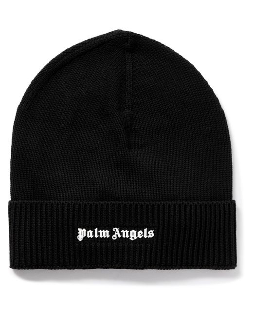 Palm Angels Logo-Flocked Ribbed Cotton Beanie