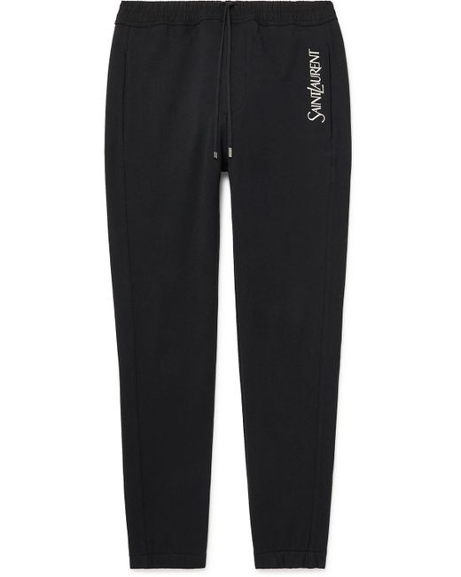 Saint Laurent Tapered Logo-Embroidered Cotton-Jersey Sweatpants