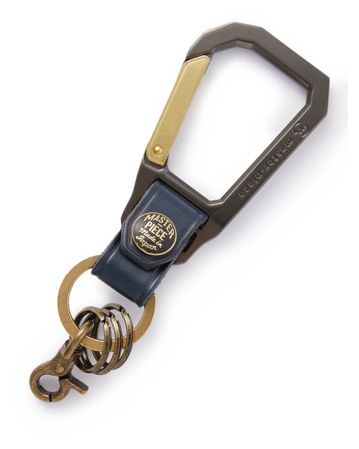 Master Piece Leather-Trimmed Gold and Silver-Tone Metal Key Ring
