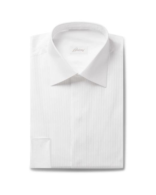 Brioni Slim-Fit Bib-Front Double-Cuff Cotton-Voile Shirt