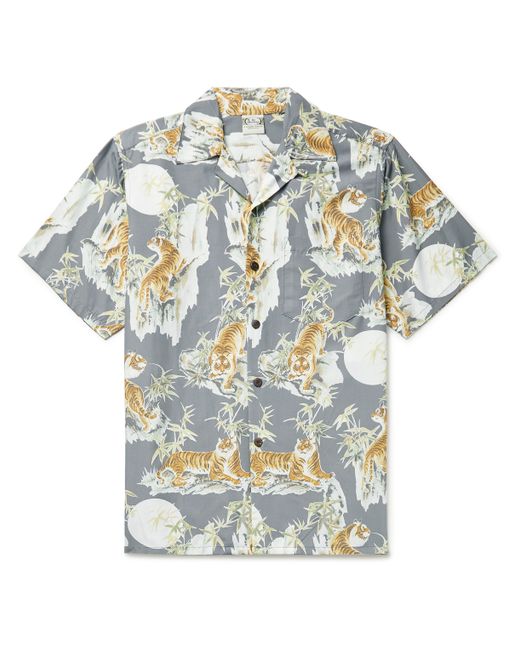 Go Barefoot Tiger Faded Camp-Collar Printed Cotton Shirt