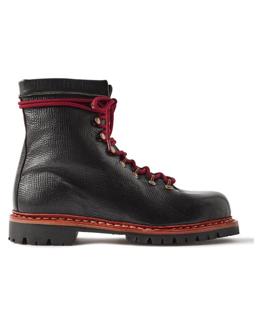George Cleverley Ernest Shearling-Lined Cross-Grain Leather Lace-Up Boots