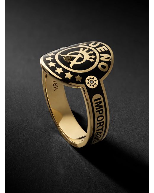 Foundrae Dream 18-Karat Gold Enamel and Diamond Signet Ring
