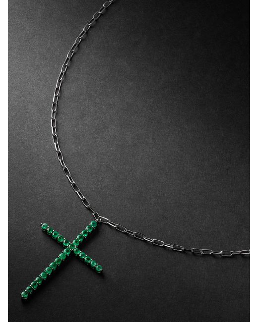 Shay Black Gold Emerald Cross Necklace