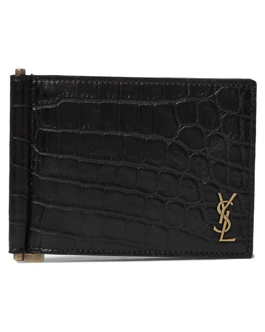 Saint Laurent Logo-Appliquéd Croc-Effect Leather Billfold Wallet with Money Clip