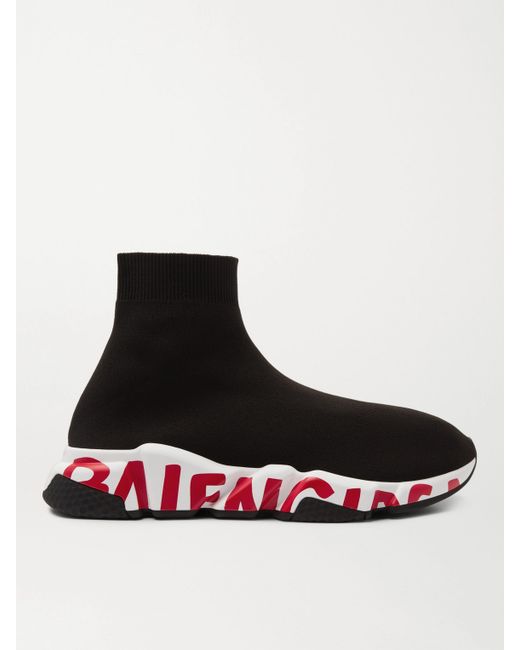 Balenciaga Speed Sock Logo-Print Stretch-Knit Slip-On Sneakers
