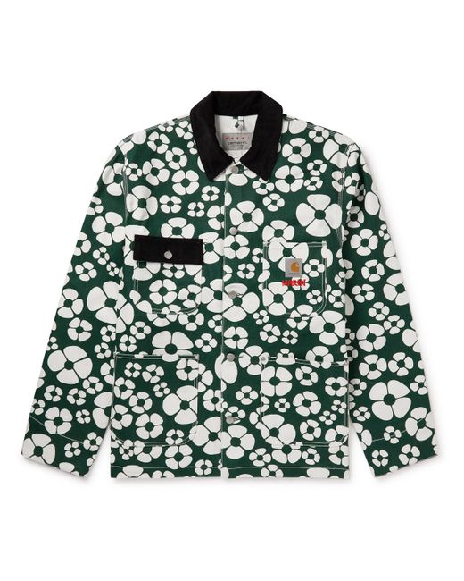Marni Carhartt WIP Corduroy-Trimmed Floral-Print Cotton-Canvas Jacket