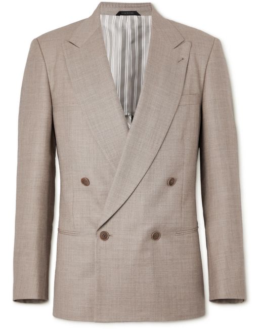 Giorgio Armani Double-Breasted Wool Silk and Linen-Blend Hopsack Suit