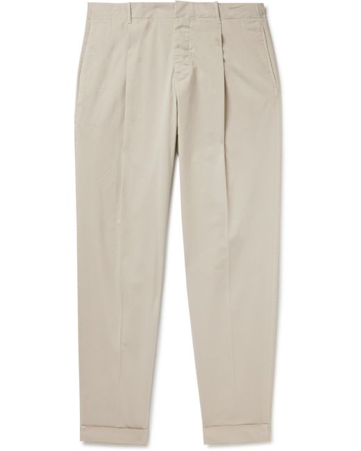 Incotex Straight-Leg Pleated Stretch-Cotton Trousers