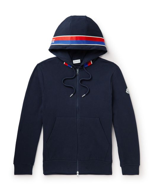 Moncler Webbing-Trimmed Stretch-Cotton Jersey Zip-Up Hoodie