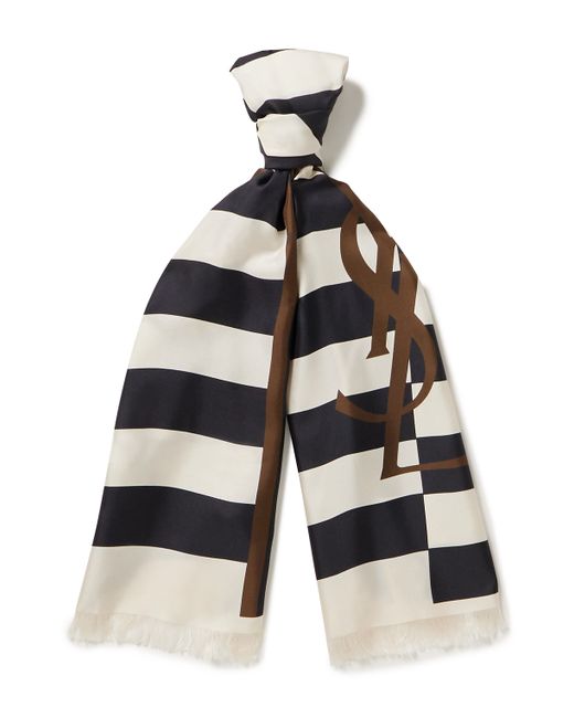 Saint Laurent Frayed Striped Silk-Twill Scarf one