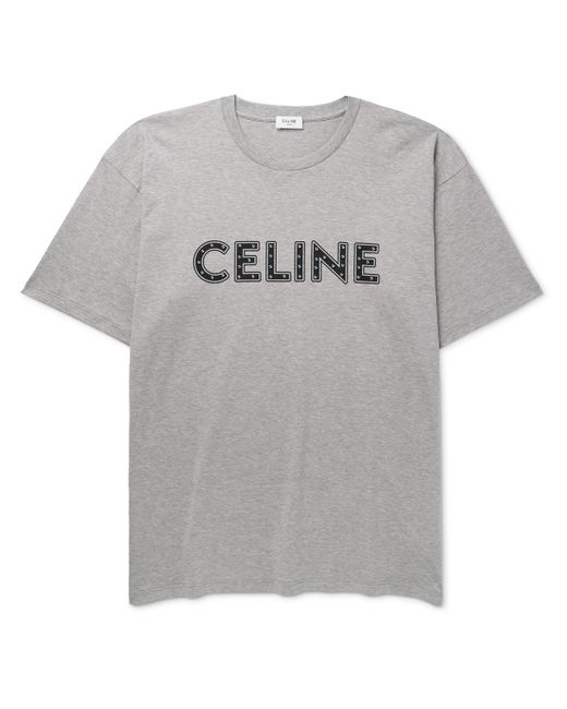 Celine Studded Logo-Print Mélange Cotton-Jersey T-Shirt