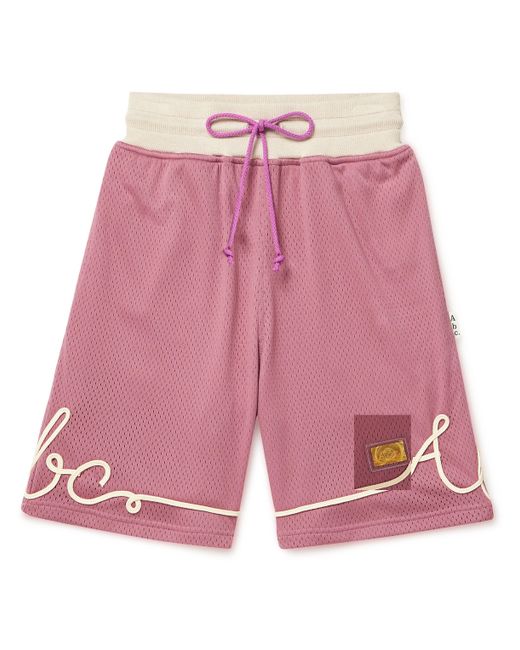 Abc. 123. Abc. 123. Straight-Leg Logo-Appliquéd Open-Knit Jersey Shorts
