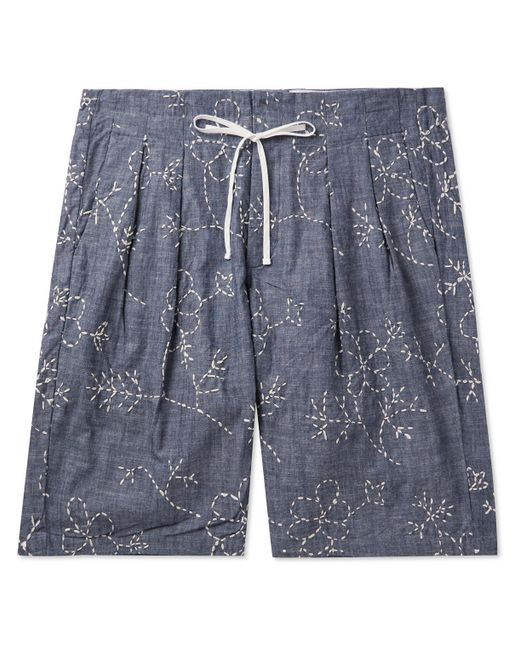 Monitaly Straight-Leg Embroidered Cotton Drawstring Shorts