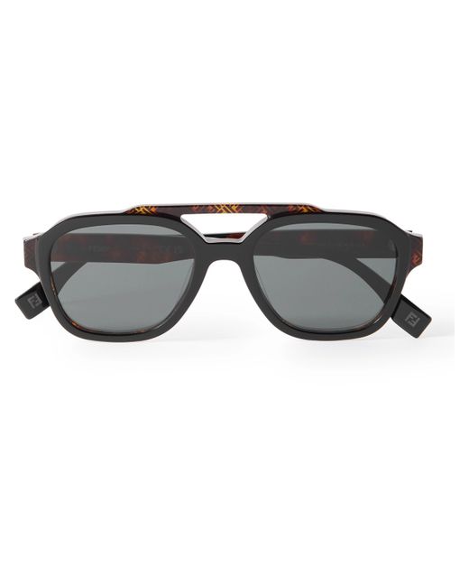Fendi Aviator-Style Logo-Print Tortoiseshell Acetate Sunglasses