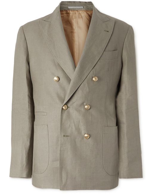Brunello Cucinelli Double-Breasted Herringbone Linen Suit Jacket