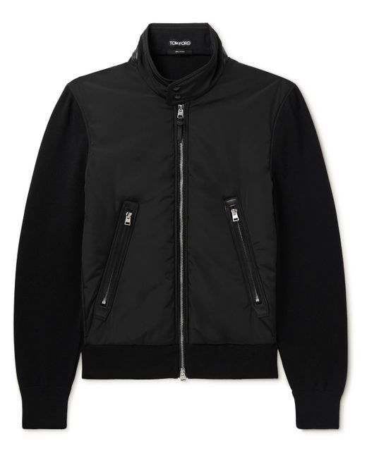 Tom Ford Leather-Trimmed Nylon and Merino Wool Harrington Jacket