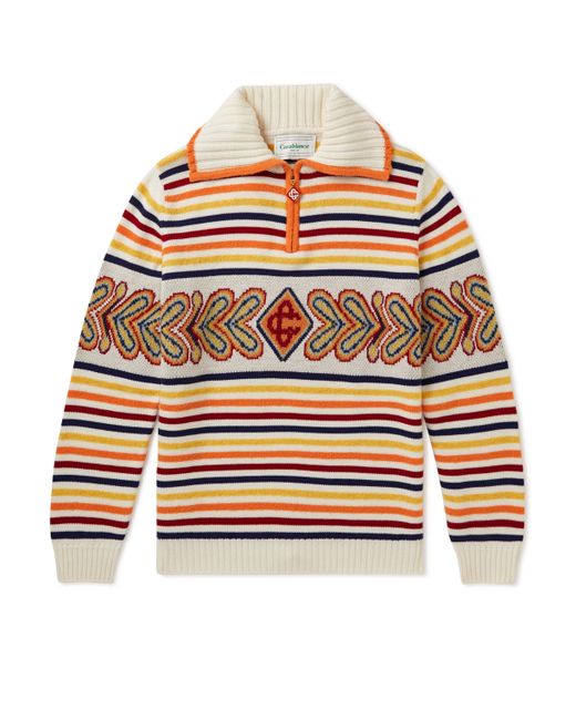 Casablanca Striped Wool-Blend Half-Zip Sweater