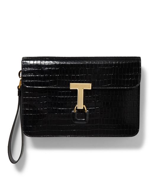 Tom Ford Glossed Croc-Effect Leather Pouch