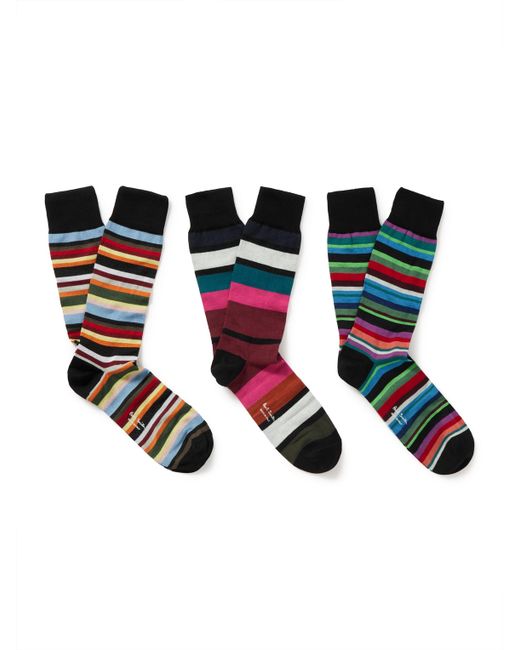 Paul Smith Three-Pack Striped Organic Cotton-Blend Socks