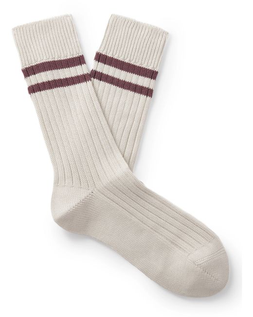 Brunello Cucinelli Striped Ribbed Cotton Socks