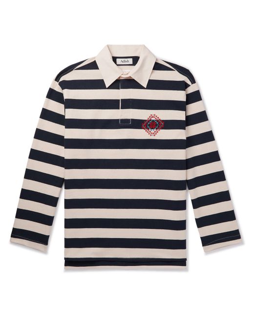 Adish Kharaz Logo-Embroidered Striped Cotton-Jersey Polo Shirt