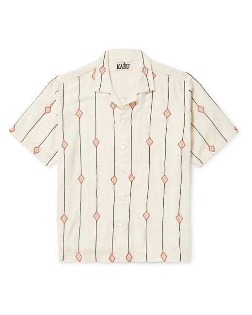 Karu Research Camp-Collar Embellished Cotton-Jacquard Shirt