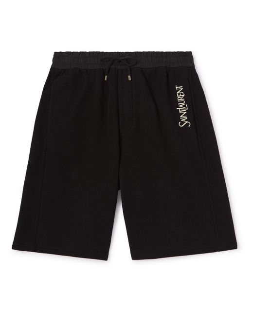 Saint Laurent Straight-Leg Logo-Embroidered Cotton-Jersey Drawstring Shorts