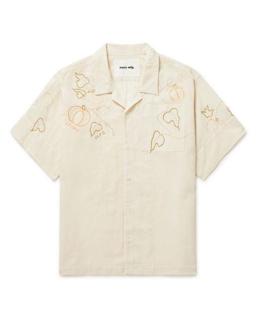 STORY mfg. Story Mfg. Camp-Collar Embroidered Cotton and Linen-Blend Shirt
