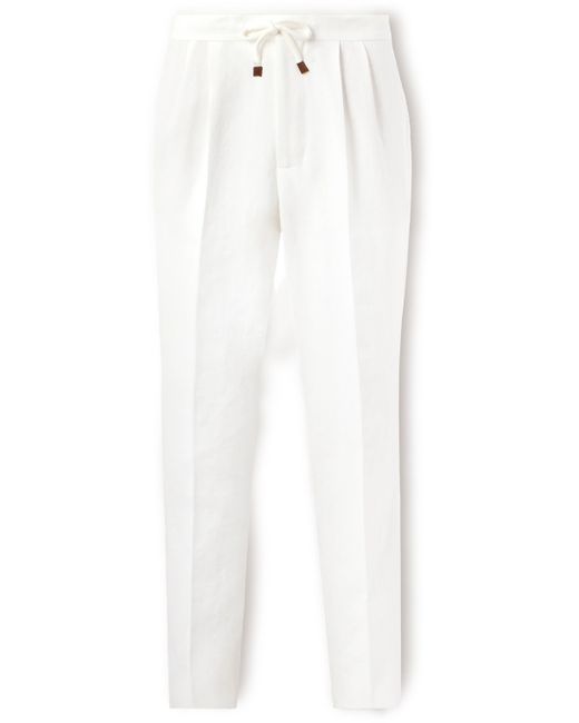 Brunello Cucinelli Straight-Leg Pleated Linen Drawstring Trousers