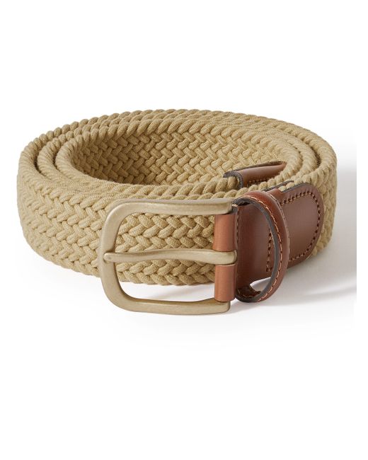 Anderson & Sheppard 3.5cm Leather-Trimmed Woven Stretch-Cotton Belt