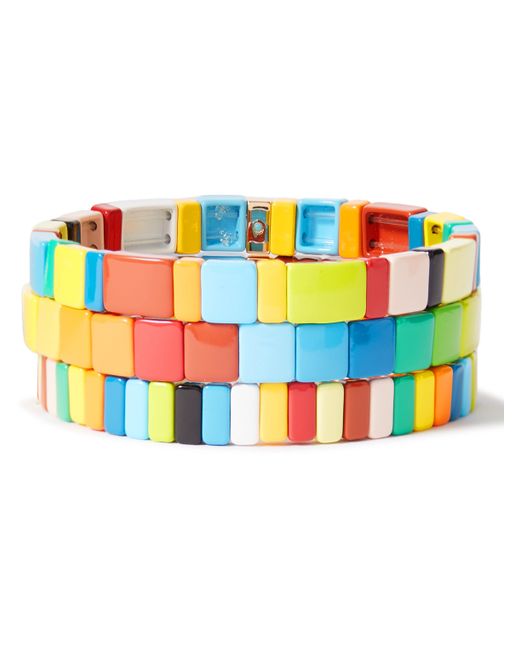 Roxanne Assoulin Rainbow Brite Set of Three Enamel and Gold-Tone Beaded Bracelets