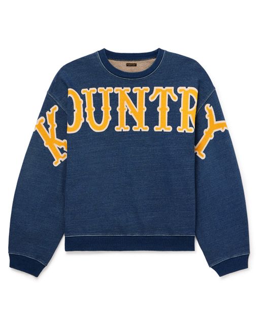 Kapital Denim-Trimmed Logo-Print Cotton-Jersey Sweatshirt