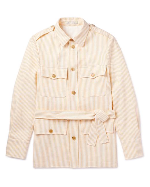 Umit Benan B+ UMIT BENAN B Belted Striped Cotton and Linen-Blend Twill Jacket