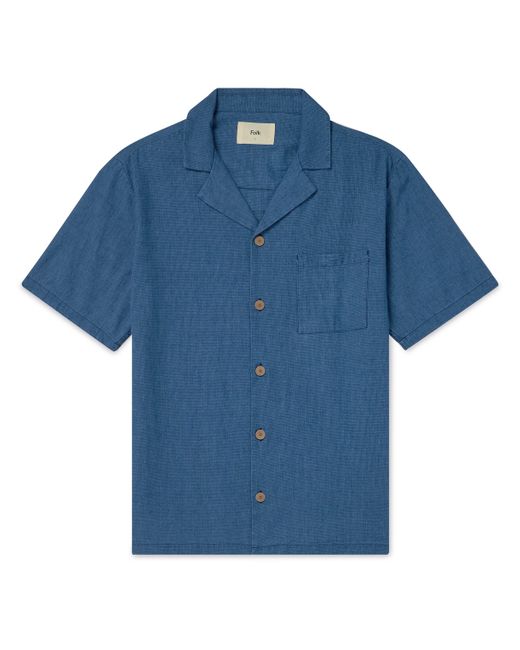 Folk Camp-Collar Houndstooth Linen and Cotton-Blend Shirt