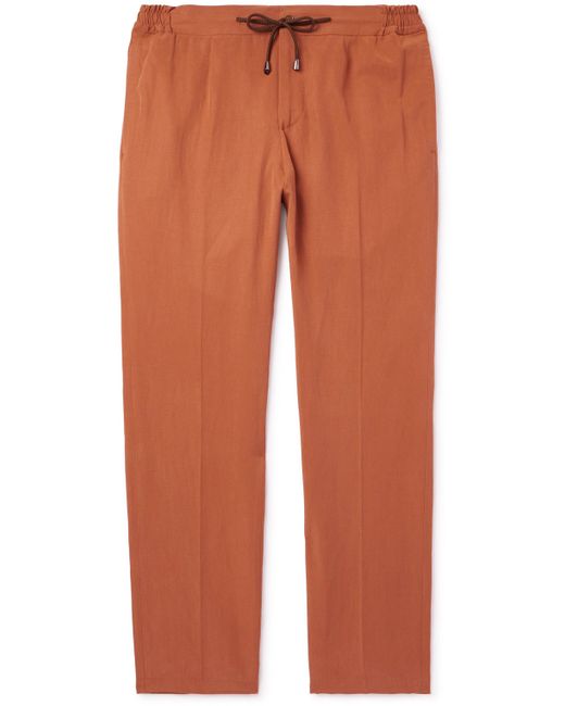 De Petrillo Straight-Leg Lyocell Linen and Cotton-Blend Drawstring Suit Trousers