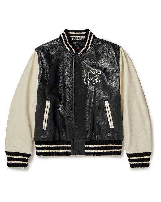 Palm Angels Appliquéd Leather Varsity Jacket M