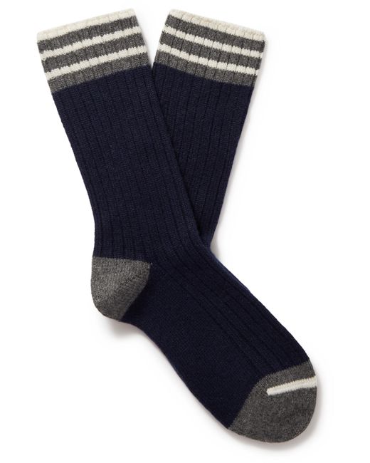 Brunello Cucinelli Striped Ribbed Cashmere Socks S