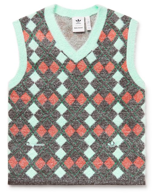 Adidas Consortium Wales Bonner Argyle Brushed Recycled Jacquard-Knit Sweater Vest XS