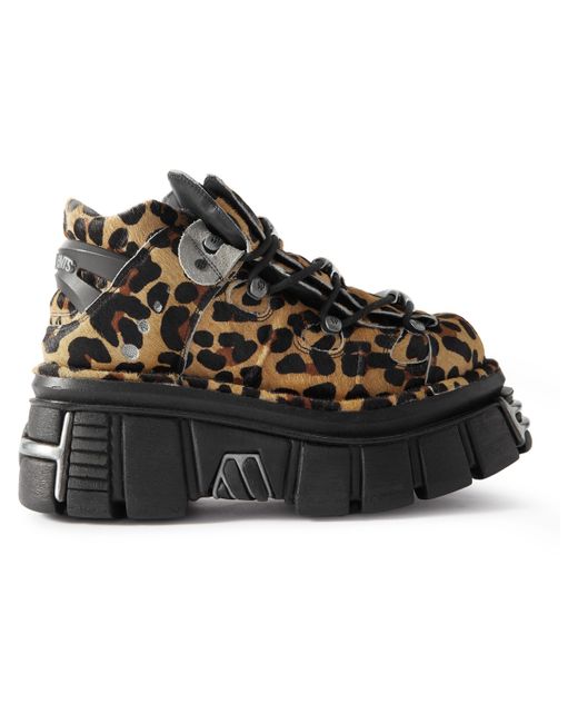 Vetements New Rock Embellished Leopard-Print Pony Hair Platform Sneakers EU 41