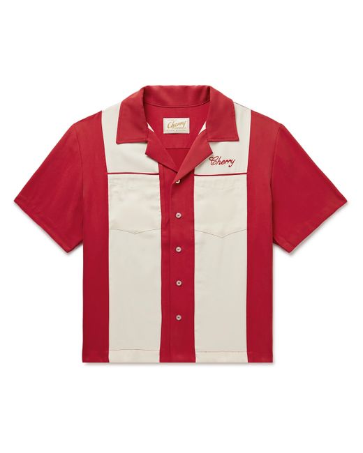 Cherry La Camp-Collar Logo-Embroidered Colour-Block Brushed Twill Shirt M