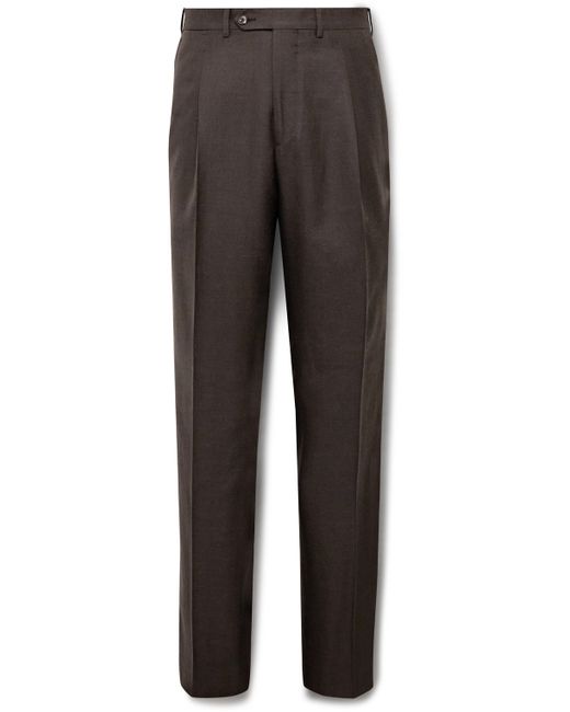 Saman Amel Straight-Leg Pleated Herringbone Wool Silk and Linen-Blend Twill Suit Trousers IT 48