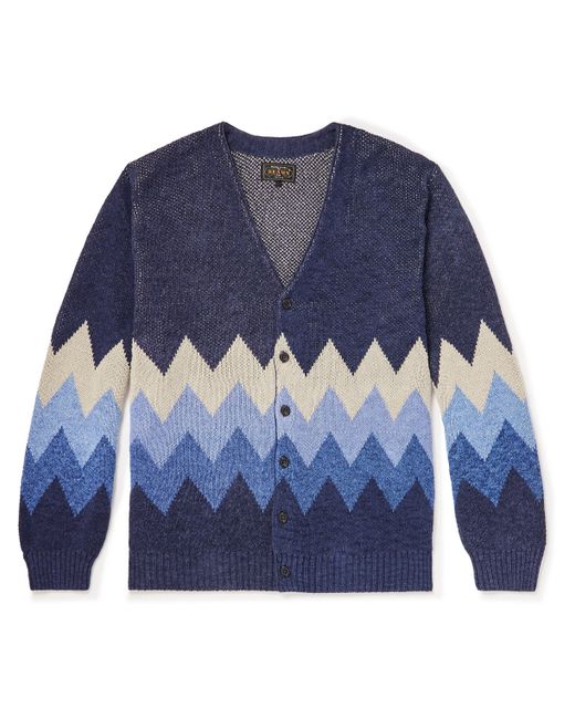 Beams Plus Jacquard-Knit Linen and Cotton-Blend Cardigan S